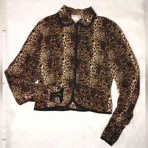 Vintage Nancy Crystal Petite Cheetah Print Long Sleeved Button Up Blouse
